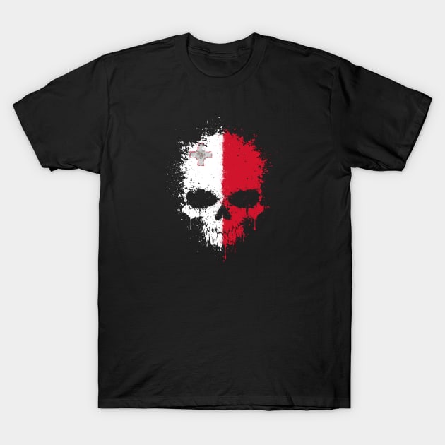 Chaotic Maltese Flag Splatter Skull T-Shirt by jeffbartels